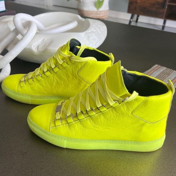BALENCIAGA Iconic Arena Leather Woman High Top Sneaker Neon Color Size 38. - Picture 2 of 8